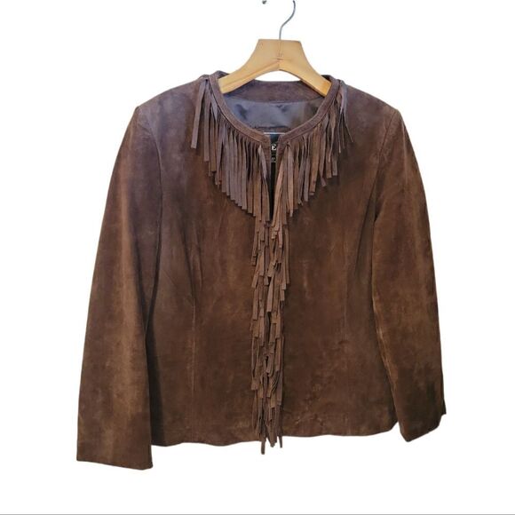 Jackets & Blazers - Vintage Adler Collection Brown Suede Leather Fringe Jacket Western Style L